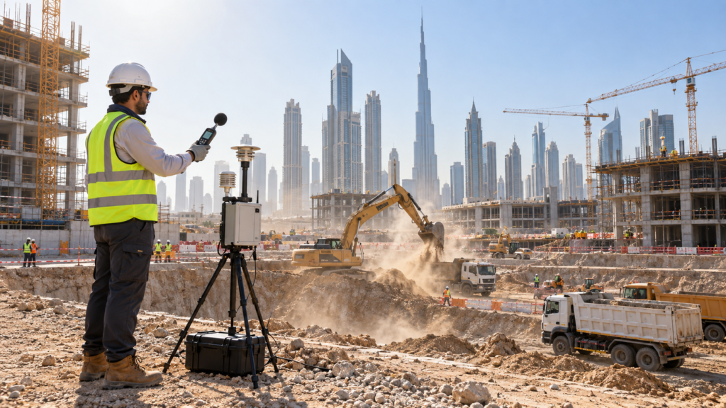 Environmental Monitoring for Construction Sites in the UAE: Air Quality, Noise, and Dust Explained. Dubai is growing bigger Environmental Monitoring for Construction Sites in the UAE: Air Quality, Noise, and Dust Explained. Dubai is growing bigger
